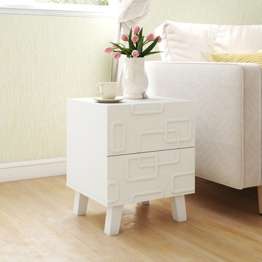 Modern Nightstand Side Table with Drawers and 3D Geometric Patterns-White LuxuryLifeWay Online Store
