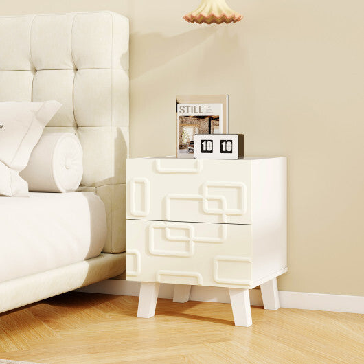 Modern Nightstand Side Table with Drawers and 3D Geometric Patterns-White LuxuryLifeWay Online Store