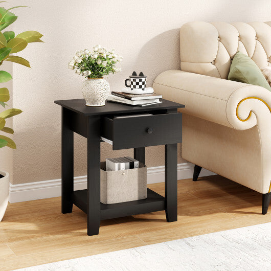 Nightstand with Drawer 3-Tier Modern Bedside Table with Open Shelf and Storage-Black LuxuryLifeWay Online Store