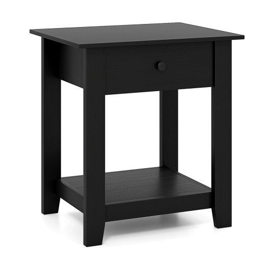 Nightstand with Drawer 3-Tier Modern Bedside Table with Open Shelf and Storage-Black LuxuryLifeWay Online Store