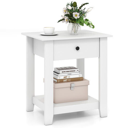 Nightstand with Drawer 3-Tier Modern Bedside Table with Open Shelf and Storage-Black LuxuryLifeWay Online Store