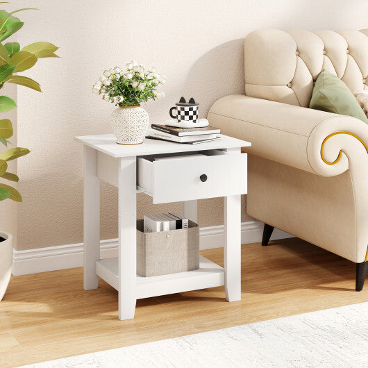 Nightstand with Drawer 3-Tier Modern Bedside Table with Open Shelf and Storage-Black LuxuryLifeWay Online Store