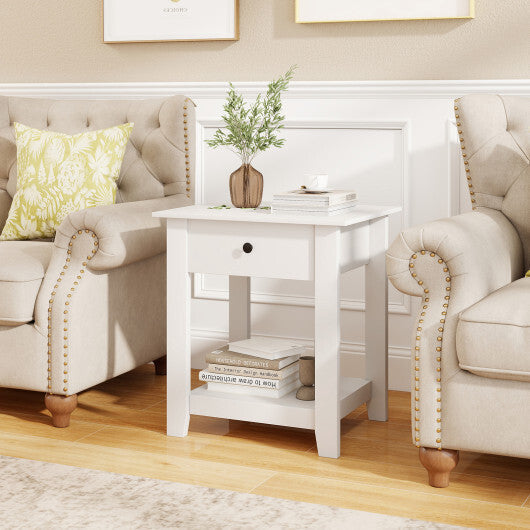 Nightstand with Drawer 3-Tier Modern Bedside Table with Open Shelf and Storage-Black LuxuryLifeWay Online Store