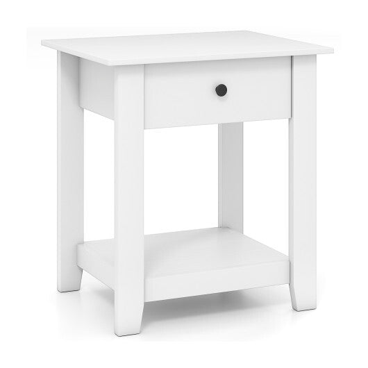Nightstand with Drawer 3-Tier Modern Bedside Table with Open Shelf and Storage-Black LuxuryLifeWay Online Store