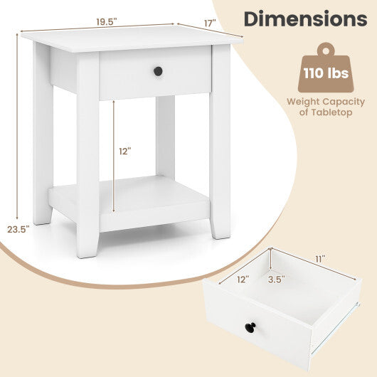 Nightstand with Drawer 3-Tier Modern Bedside Table with Open Shelf and Storage-Black LuxuryLifeWay Online Store