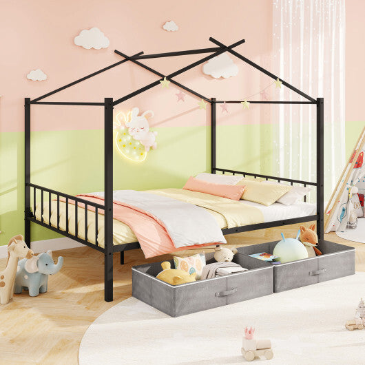 Full Size Metal House Bed with 2 Fabric Drawers for Kids-Black LuxuryLifeWay Online Store