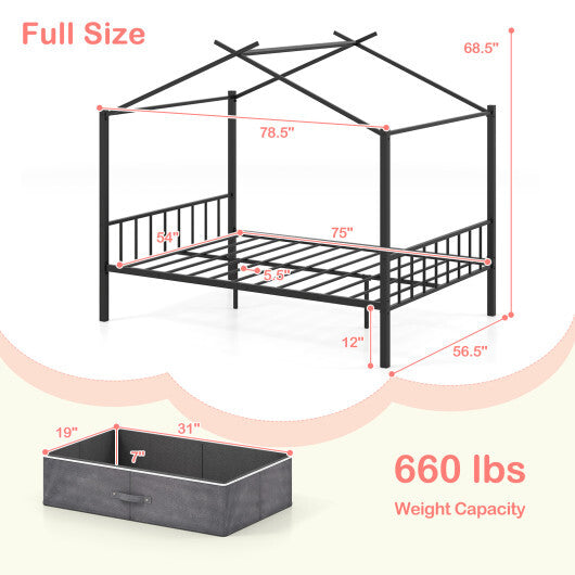 Full Size Metal House Bed with 2 Fabric Drawers for Kids-Black LuxuryLifeWay Online Store