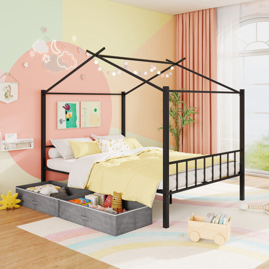Full Size Metal House Bed with 2 Fabric Drawers for Kids-Black LuxuryLifeWay Online Store