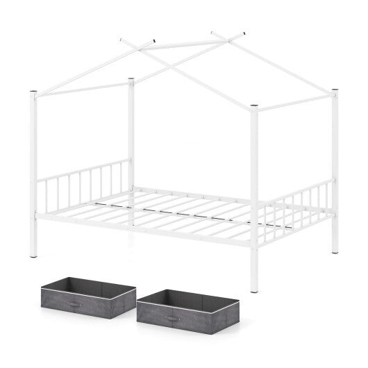 Full Size Metal House Bed with 2 Fabric Drawers for Kids-Black LuxuryLifeWay Online Store