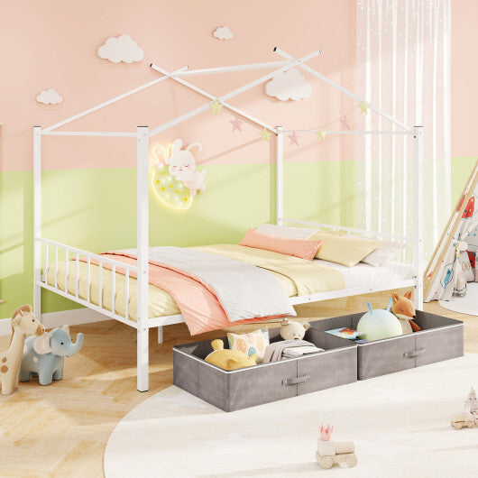 Full Size Metal House Bed with 2 Fabric Drawers for Kids-Black LuxuryLifeWay Online Store