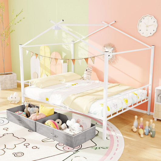 Full Size Metal House Bed with 2 Fabric Drawers for Kids-Black LuxuryLifeWay Online Store