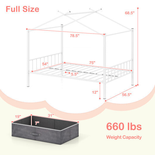 Full Size Metal House Bed with 2 Fabric Drawers for Kids-Black LuxuryLifeWay Online Store