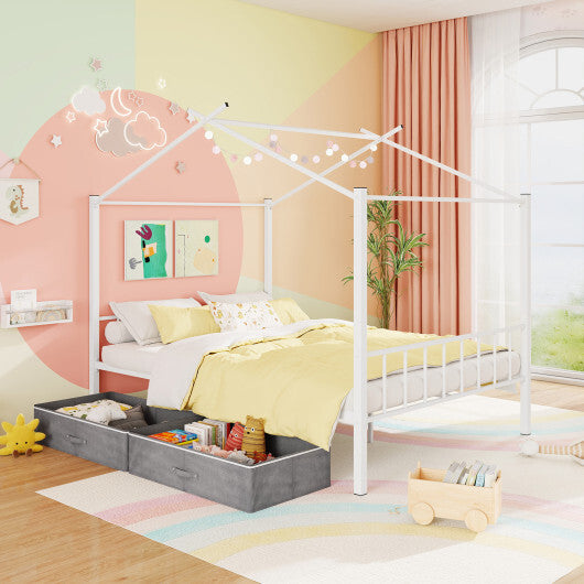 Full Size Metal House Bed with 2 Fabric Drawers for Kids-Black LuxuryLifeWay Online Store