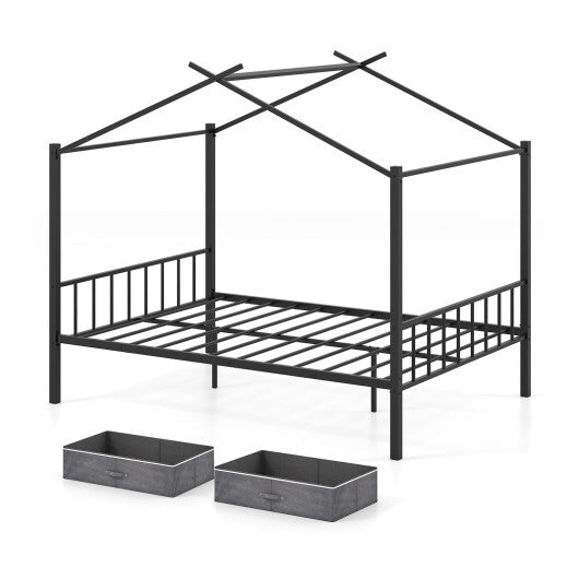 Full Size Metal House Bed with 2 Fabric Drawers for Kids-Black LuxuryLifeWay Online Store