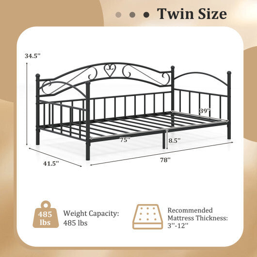 Twin Size Metal Daybed Frame with Headboard for Bedroom-White LuxuryLifeWay Online Store