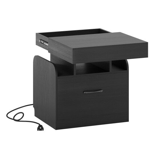 Nightstand with Charging Station Modern Bedside Table for Living Room Bedroom Office-Black LuxuryLifeWay Online Store