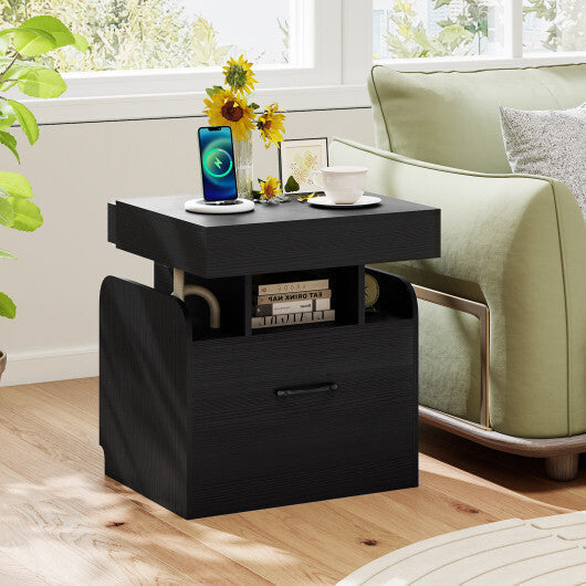 Nightstand with Charging Station Modern Bedside Table for Living Room Bedroom Office-Black LuxuryLifeWay Online Store