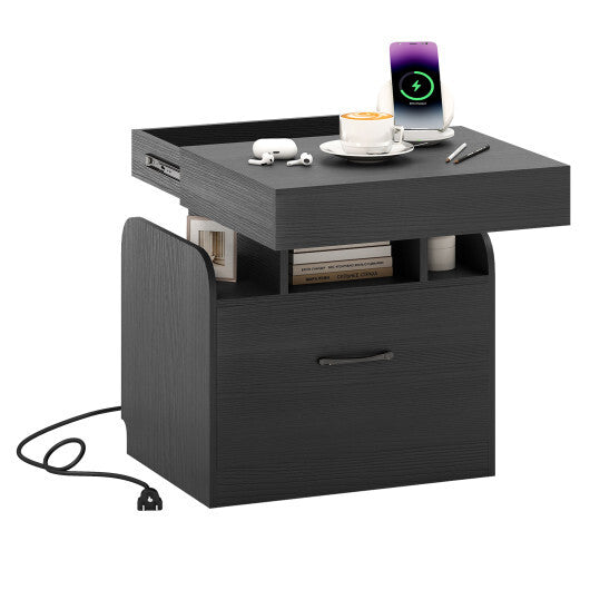 Nightstand with Charging Station Modern Bedside Table for Living Room Bedroom Office-Black LuxuryLifeWay Online Store