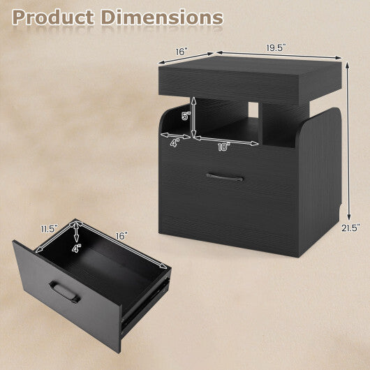 Nightstand with Charging Station Modern Bedside Table for Living Room Bedroom Office-Black LuxuryLifeWay Online Store