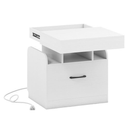 Nightstand with Charging Station Modern Bedside Table for Living Room Bedroom Office-Black LuxuryLifeWay Online Store
