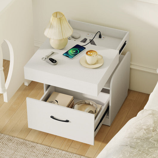 Nightstand with Charging Station Modern Bedside Table for Living Room Bedroom Office-Black LuxuryLifeWay Online Store