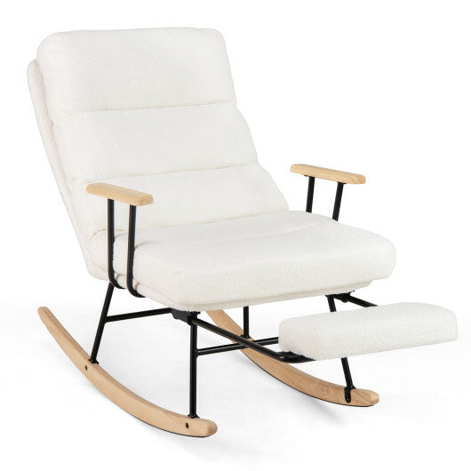 Nursery Rocking Chair Teddy Velvet Upholstered Rocking Chair-White LuxuryLifeWay Online Store
