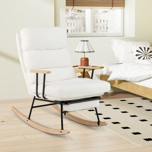 Nursery Rocking Chair Teddy Velvet Upholstered Rocking Chair-White LuxuryLifeWay Online Store