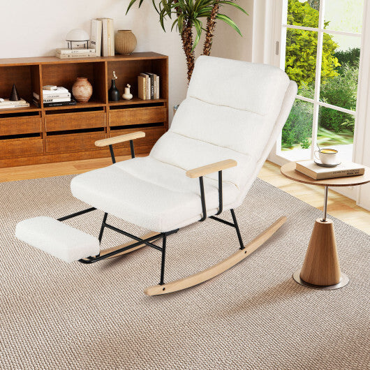 Nursery Rocking Chair Teddy Velvet Upholstered Rocking Chair-White LuxuryLifeWay Online Store