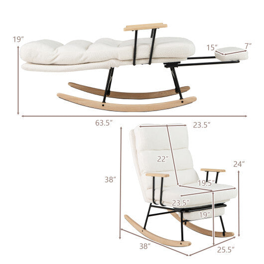 Nursery Rocking Chair Teddy Velvet Upholstered Rocking Chair-White LuxuryLifeWay Online Store