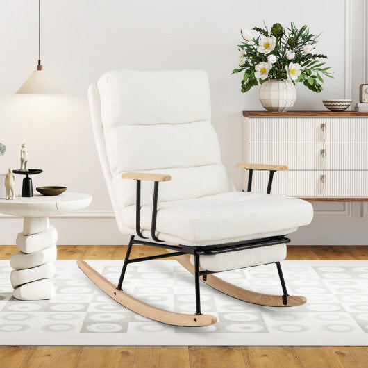 Nursery Rocking Chair Teddy Velvet Upholstered Rocking Chair-White LuxuryLifeWay Online Store