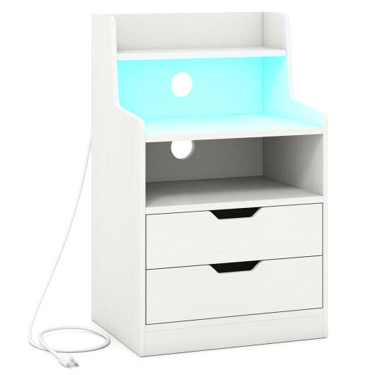Nightstand with LED Light and Charging Station for Living Room Bedroom-Black LuxuryLifeWay Online Store