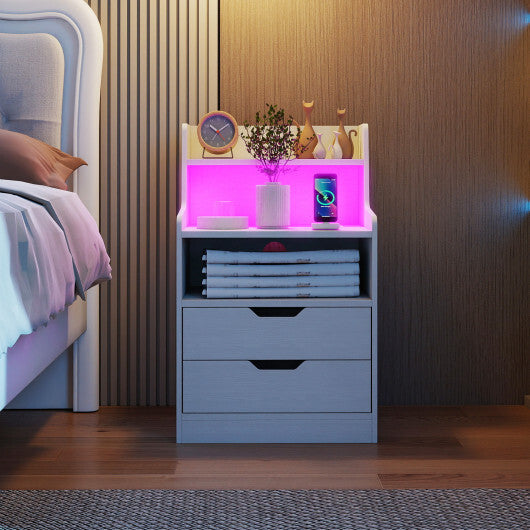 Nightstand with LED Light and Charging Station for Living Room Bedroom-Black LuxuryLifeWay Online Store