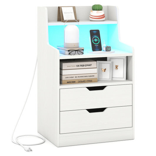 Nightstand with LED Light and Charging Station for Living Room Bedroom-Black LuxuryLifeWay Online Store