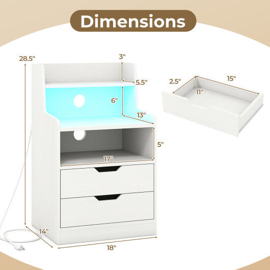 Nightstand with LED Light and Charging Station for Living Room Bedroom-Black LuxuryLifeWay Online Store