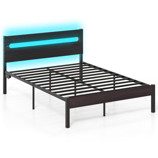 Heavy-Duty Metal Slats Support Bed Platform with Charging Station-Walunt LuxuryLifeWay Online Store