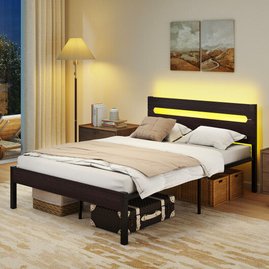 Heavy-Duty Metal Slats Support Bed Platform with Charging Station-Walunt LuxuryLifeWay Online Store