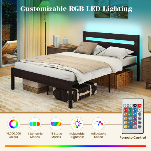 Heavy-Duty Metal Slats Support Bed Platform with Charging Station-Walunt LuxuryLifeWay Online Store