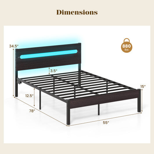 Heavy-Duty Metal Slats Support Bed Platform with Charging Station-Walunt LuxuryLifeWay Online Store