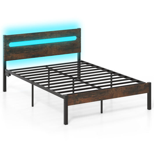 Heavy-Duty Metal Slats Support Bed Platform with Charging Station-Walunt LuxuryLifeWay Online Store