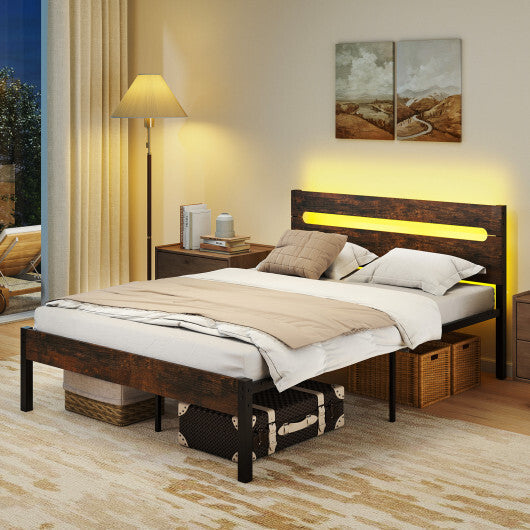 Heavy-Duty Metal Slats Support Bed Platform with Charging Station-Walunt LuxuryLifeWay Online Store