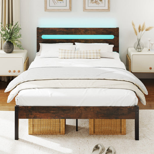 Heavy-Duty Metal Slats Support Bed Platform with Charging Station-Walunt LuxuryLifeWay Online Store