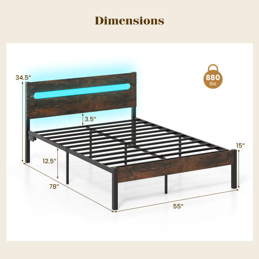 Heavy-Duty Metal Slats Support Bed Platform with Charging Station-Walunt LuxuryLifeWay Online Store