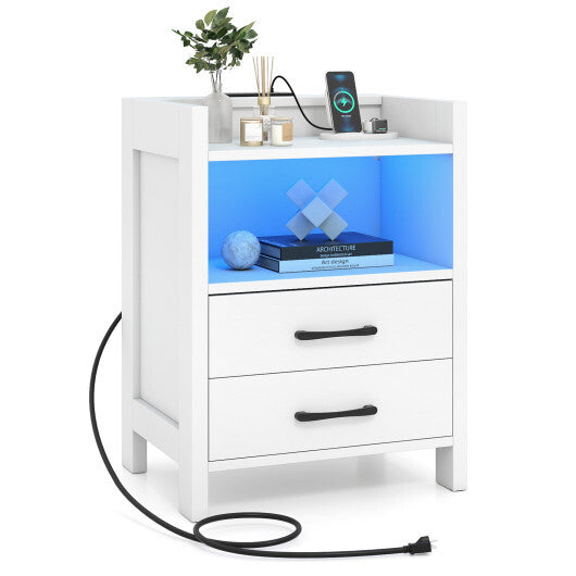 23.5 Inches Nightstand with Charging Station and Open Storage Shelf-White LuxuryLifeWay Online Store