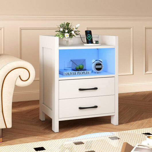 23.5 Inches Nightstand with Charging Station and Open Storage Shelf-White LuxuryLifeWay Online Store