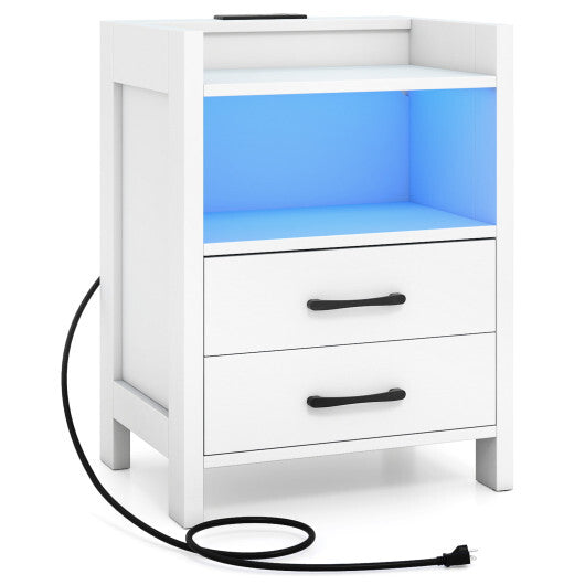 23.5 Inches Nightstand with Charging Station and Open Storage Shelf-White LuxuryLifeWay Online Store