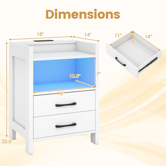 23.5 Inches Nightstand with Charging Station and Open Storage Shelf-White LuxuryLifeWay Online Store