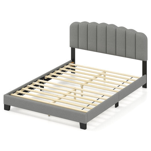 Queen Size Bed Frame with Adjustable Scalloped Tufted Headboard-Queen Size LuxuryLifeWay Online Store