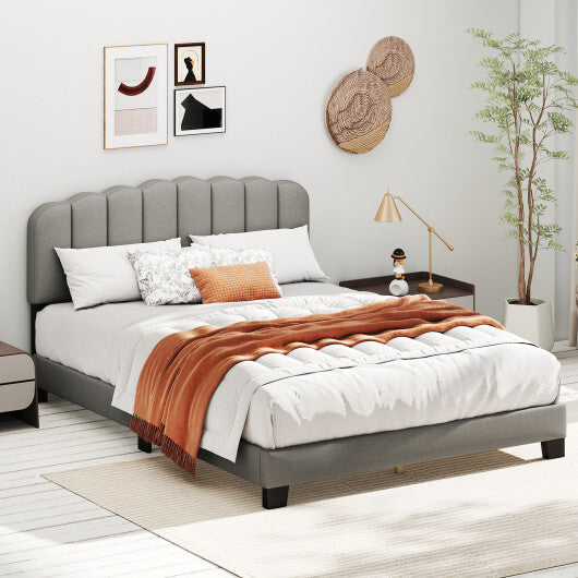 Queen Size Bed Frame with Adjustable Scalloped Tufted Headboard-Queen Size LuxuryLifeWay Online Store