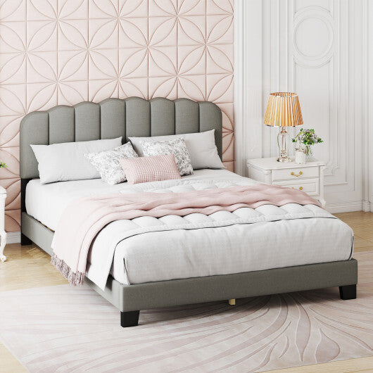 Queen Size Bed Frame with Adjustable Scalloped Tufted Headboard-Queen Size LuxuryLifeWay Online Store