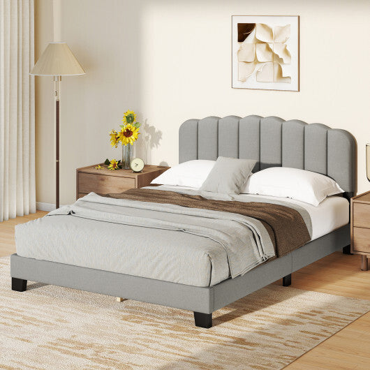Queen Size Bed Frame with Adjustable Scalloped Tufted Headboard-Queen Size LuxuryLifeWay Online Store